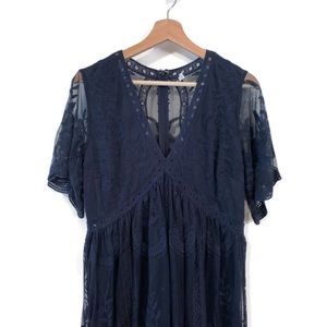 PinkBlush Navy Blue Lace Mesh Overlay Maternity Maxi Dress